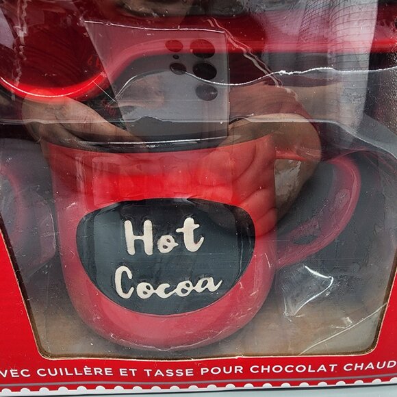 Holiday Time Hot Cocoa Mug & Spoon Set 2pc Red Ceramic Cups Christmas Gift - Picture 4 of 4